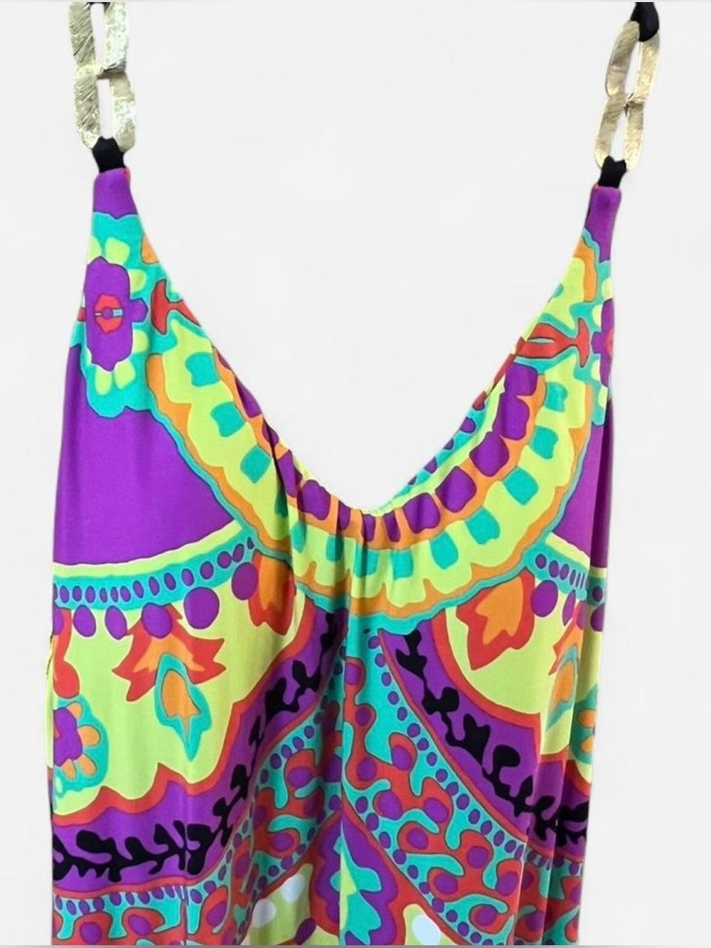 Trina Turk Nuevo Sol Colorful Bold Print Maxi Dress Resort Vacation Size Medium - Picture 4 of 7